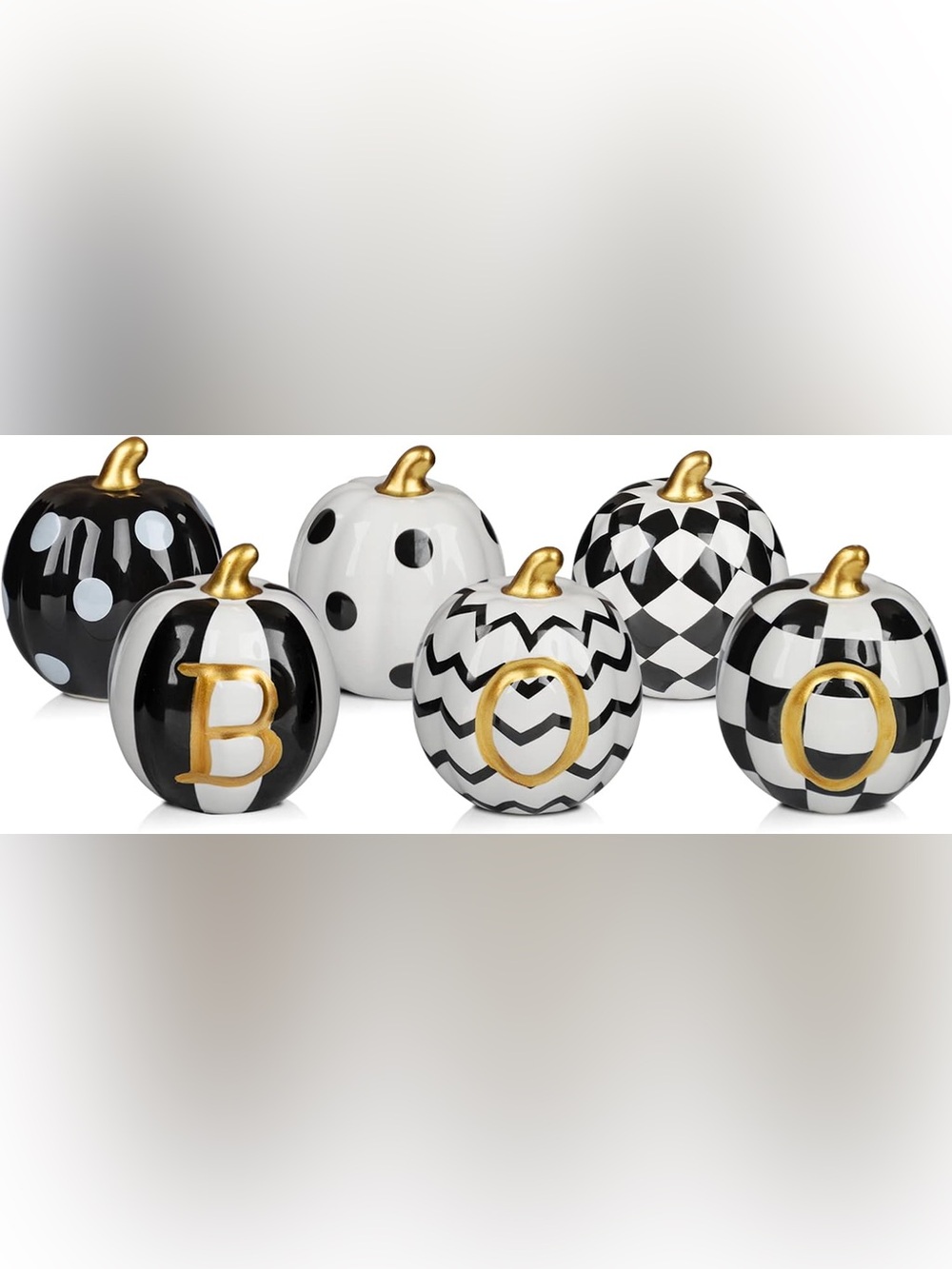Ceramic Chevron & Polka Dot Decorative Pumpkins with Gold Accents 6 pack